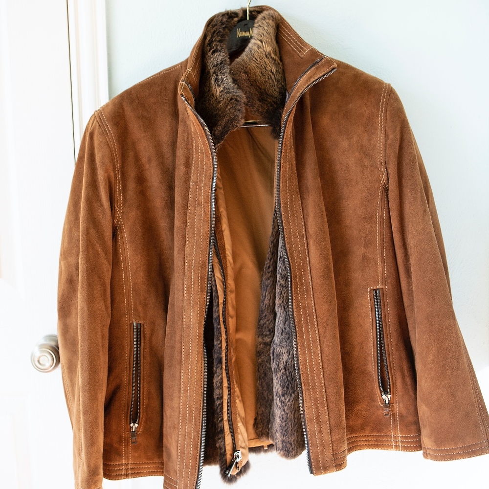 Andrew Mark Leather Coat with Fur Removable Vest